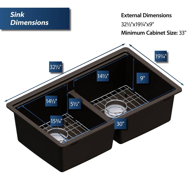 Karran QUWS-880 Undermount 32-1/2 in. Double Equal 50/50 Bowl Workstation Kitchen Sink