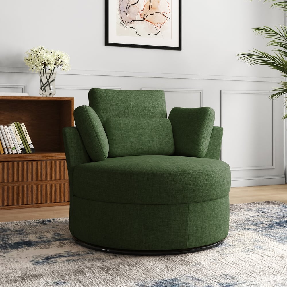 Upholstered Accent Swivel Barrel Armchair Club Chair with Pillows