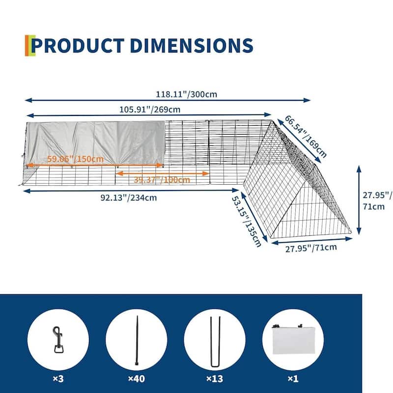 Outdoor Portable Chicken Tractor, Metal Chicken Coop with Run for Hens, Ducks, Rabbits