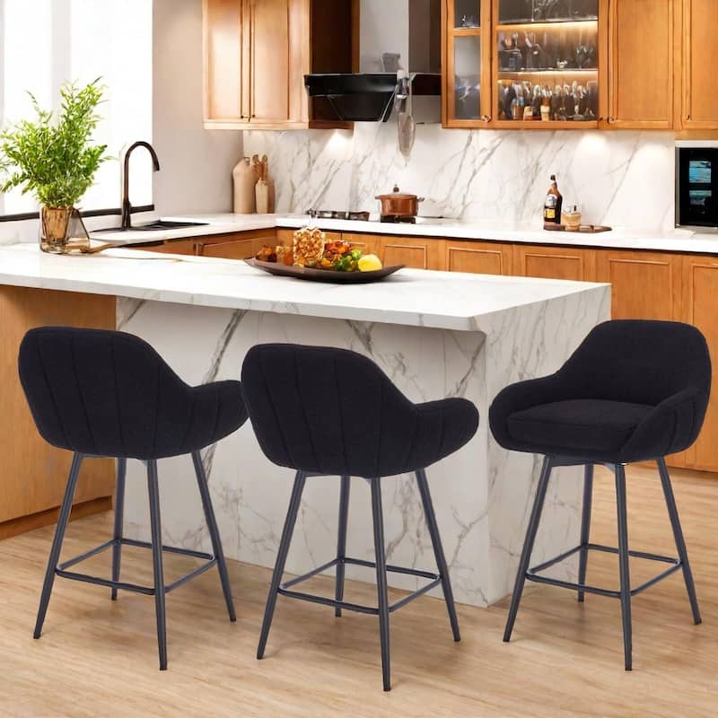26" Counter Height Bar Stools Set of 2, 360° Swivel Upholstered Barstools for Kitchen Island
