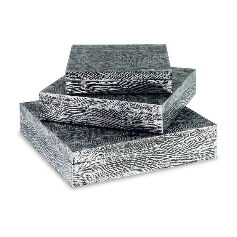 Lida Decorative Storage Box Set of 3, Wood and Pewter Gray Metal Finish