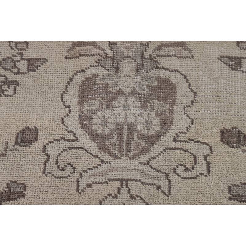 Distressed Tabriz Persian Vintage Area Rug Handmade Beige Wool Carpet - 6'7" x 9'6"
