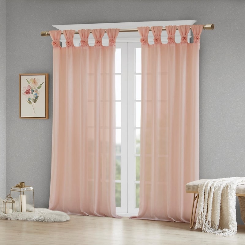 Floral Embellished Cuff Tab Top Solid Curtain Panel