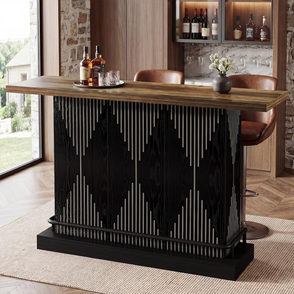 63" Bar Table with Storage Shelf and Sturdy Metal Footrest,