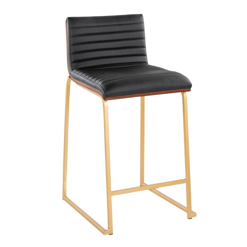 Silver Orchid Magda 26" Fixed-Height Upholstered Counter Stool (Set of 2) - Black Faux Leather/Gold Metal
