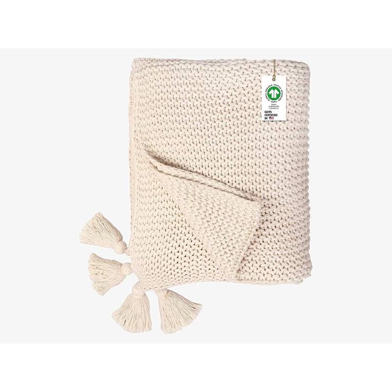 Organic Cotton Chunky Knit Oversized Throw Blankets, 50"X70"