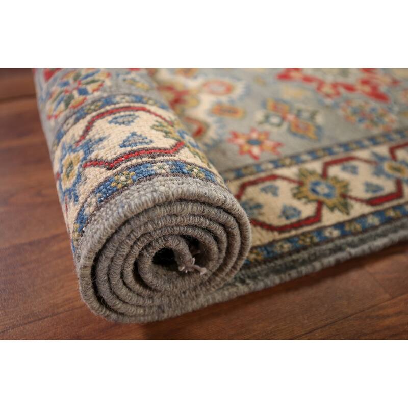 Kazak Oriental Runner Rug Hand-Knotted Grey Wool Carpet - 2'2" x 5'11"