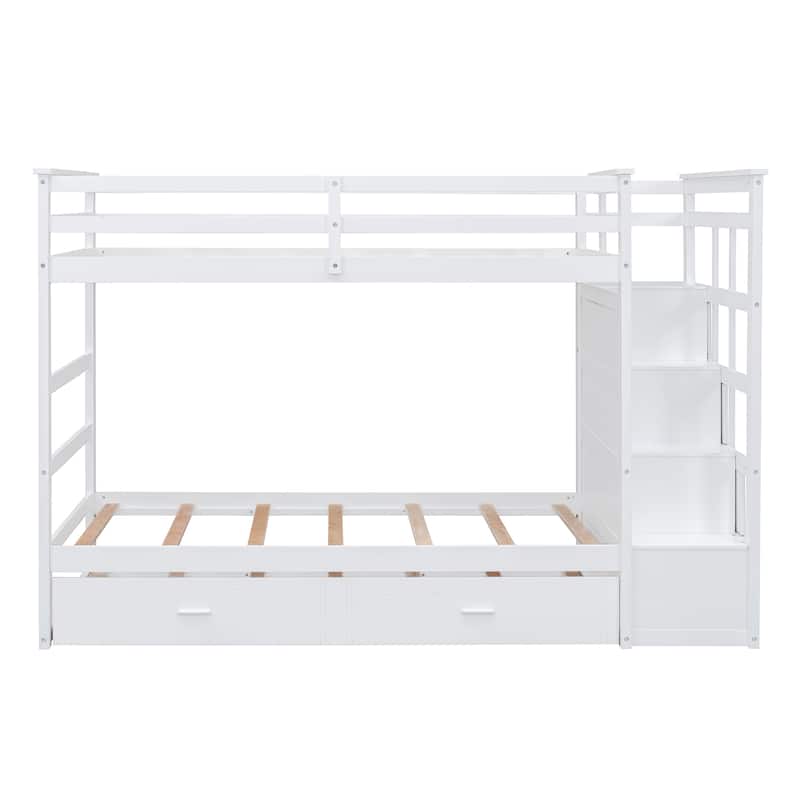 Twin Over Twin Bunk Bed with Trundle, Drawers and Storage Staircase