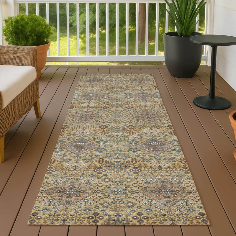 Machine Washable Indoor/ Outdoor Global Flory Chantille Rug - Gold - 2'3" x 7'6"
