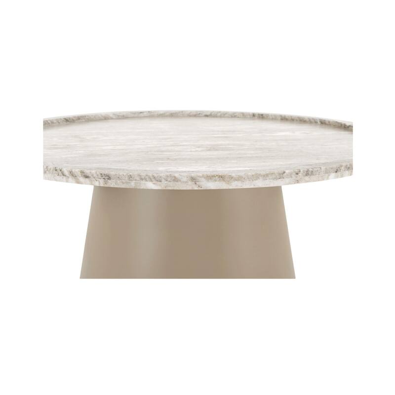 NADAAL STUDIOS Elunara Coffee Table, Round Antique White Marble Tray Top, Pedestal Iron Base, Compact Size, White
