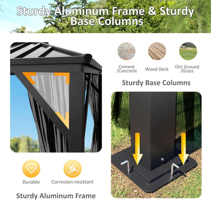 VEIKOUS Aluminum Double Hardtop Gazebo Pergola for Patio, Lawn, and Garden with Removable Netting