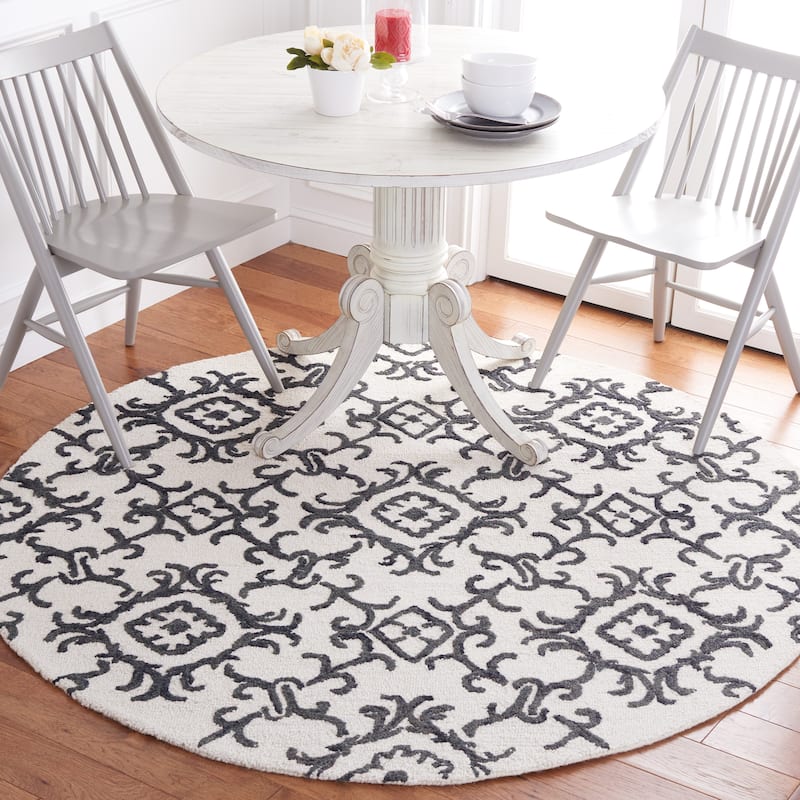 SAFAVIEH, Handmade Blossom Vesela Modern Floral Wool Rug - 6' Round - Ivory/Black