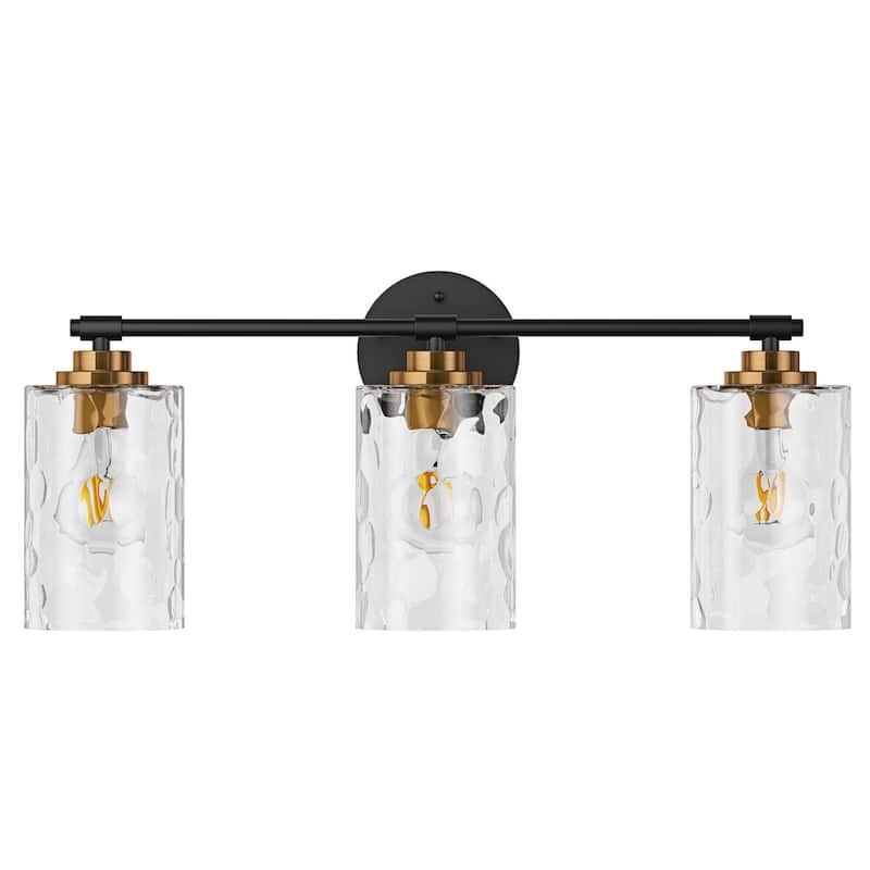 Modern 3-Light Clear Water Ripple Glass Shades Vanity Light Fixture for Bathroom