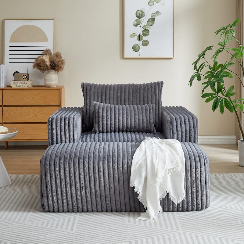 Roomfitters 62.5" Modern Corduroy Lounge Chair with Removable Ottoman, Stylish Sleeper Sofa with Pillows, for Living Room - Grey - 62.5 inch