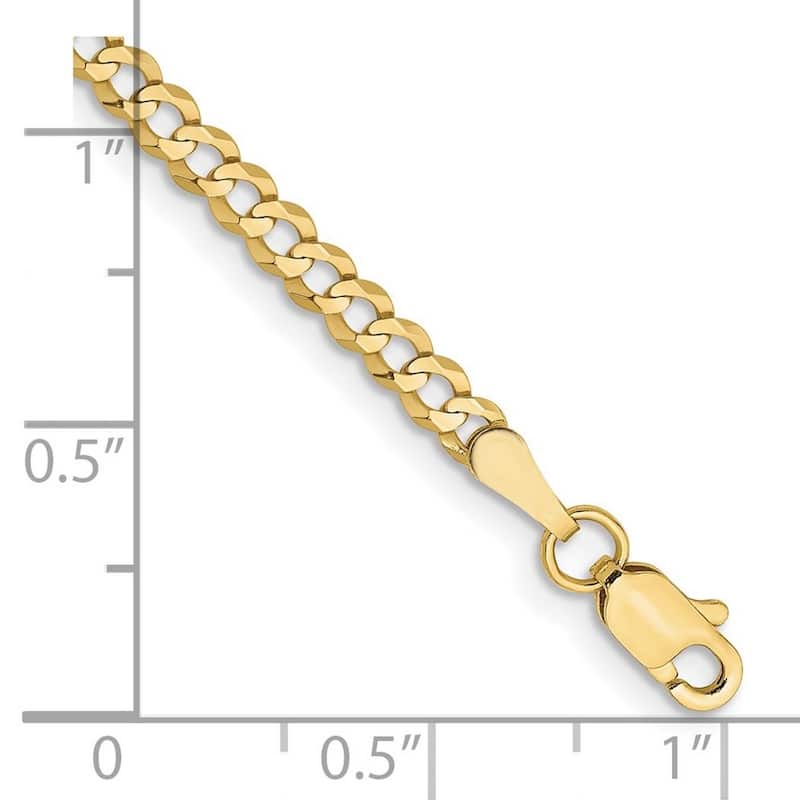 Curata 10k Yellow Gold 3.1mm Light Flat Miami Curb Chain Bracelet Options: 7" 8"