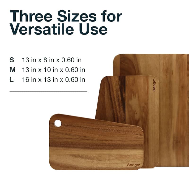 Sango Atelier Acacia Wood 3-Piece Cutting Board Set with Slant Edge & Juice Grooves- Reversible Kitchen Chopping Boards
