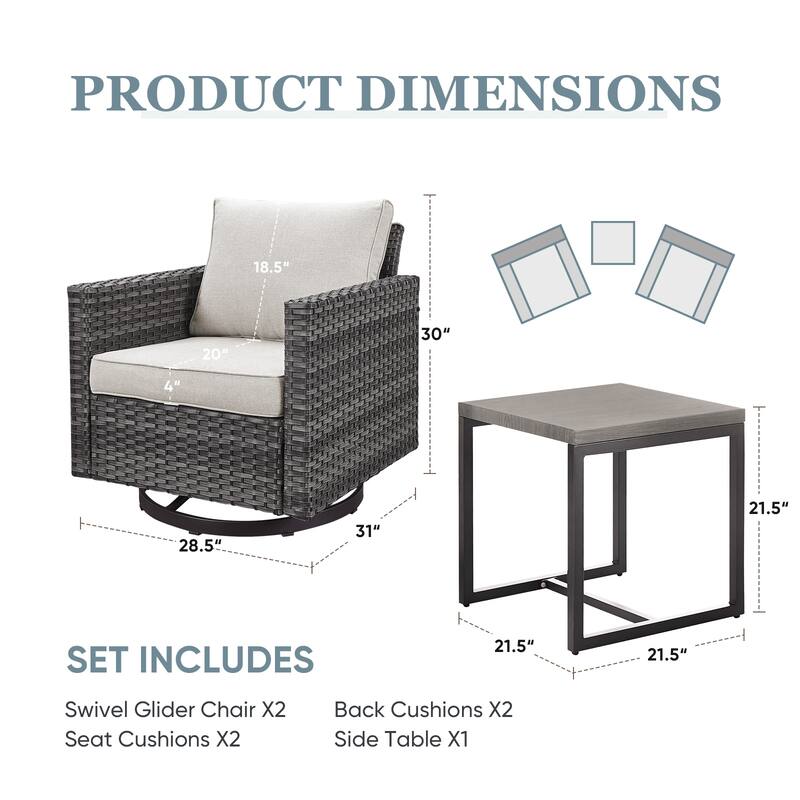 3 Pieces Outdoor Swivel Patio Chairs with Side Table