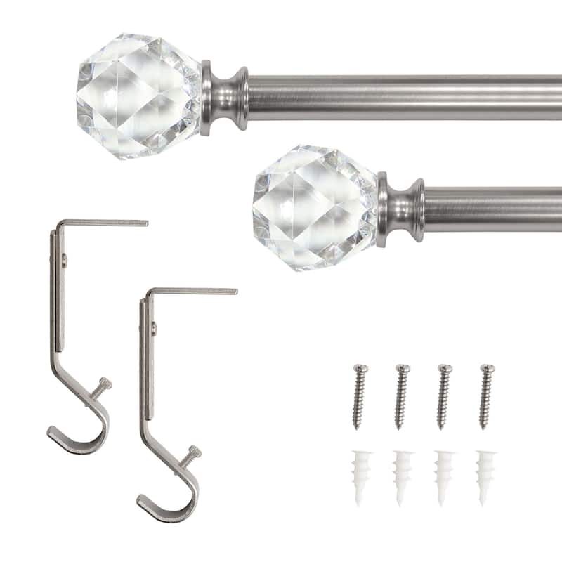 Lumi 3/4" Single Curtain Rod Set Brushed Nickel-Faceted Crystal finial - 36"-66" - Brushed Nickel