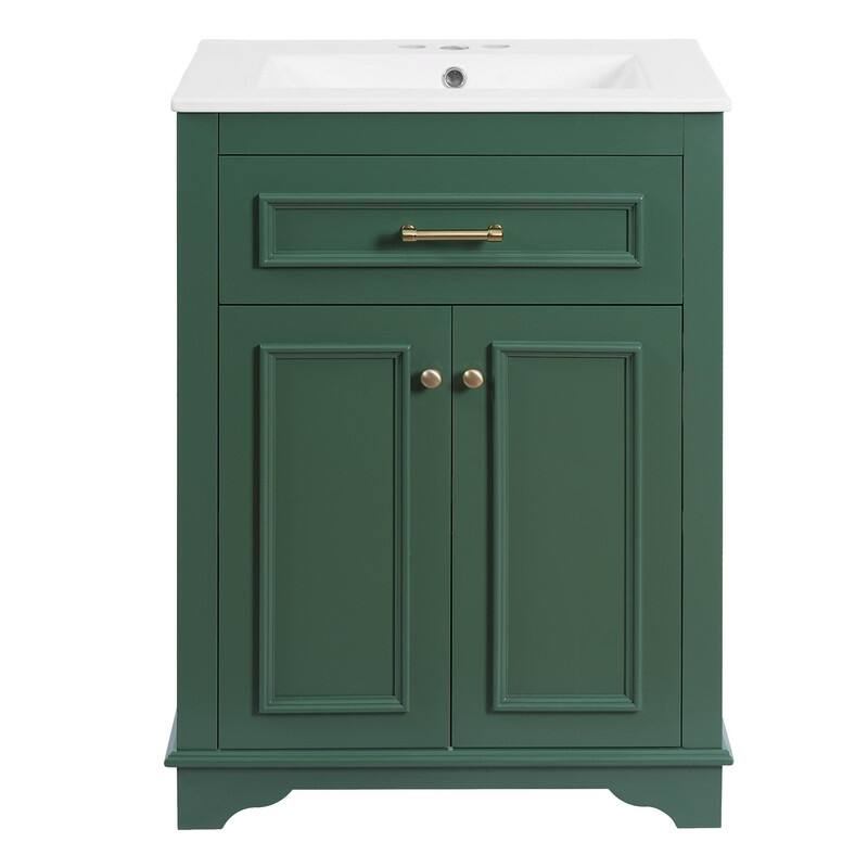24" Bathroom Vanity with Integrated Ceramic Sink, Cabinet with 2 Doors and 1 Tip-Out Drawer, Single Sink Vanity