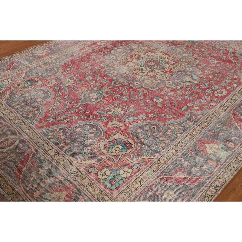 Geometric Tabriz Persian Vintage Area Rug Handmade Wool Carpet - 7'8"x 11'3"