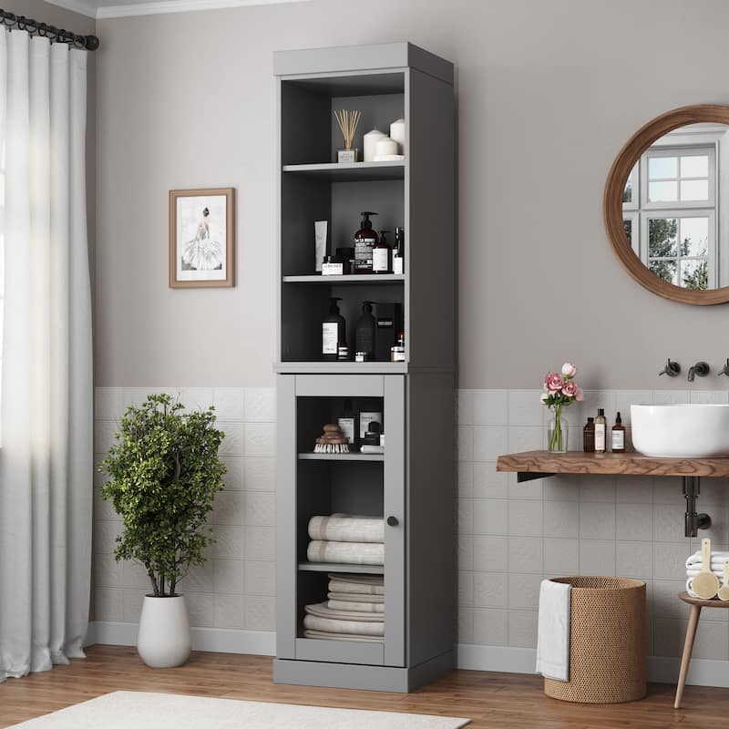 Palace Imports 100% Solid Wood 16.5" Bathroom Storage Cabinet with Clear Glass Doors and Adjustable Shelves - Gray