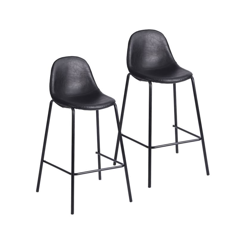 Porthos Home Theo Counter Stools Set Of 2, PU Leather Upholstery, Iron Legs - Black
