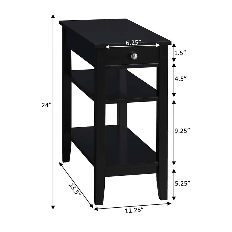 Convenience Concepts American Heritage 1 Drawer Chairside End Table with Charging Station and Shelves