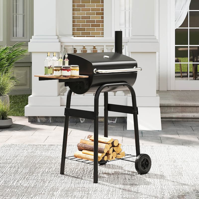 Costway Barrel Charcoal Grill with Foldable Side Table Built-in - See Details - as pic shows