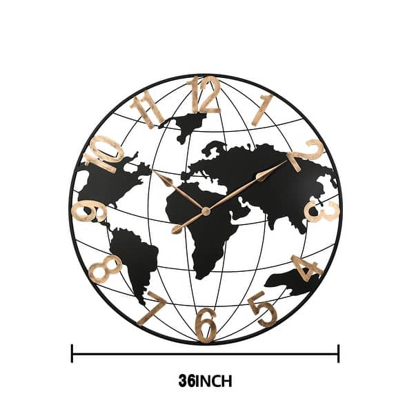GDFStudio - WorldTime American Vintage Large Metal World Map Wall Clock ...