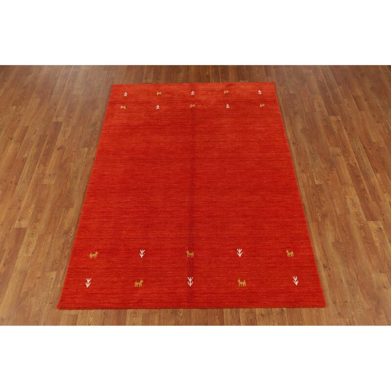 Hand Knotted Oriental 100% Wool Carpet Tribal Animal Pictorial Oranges & Rust Gabbeh Area Rug - 6' 6'' X 4' 6''
