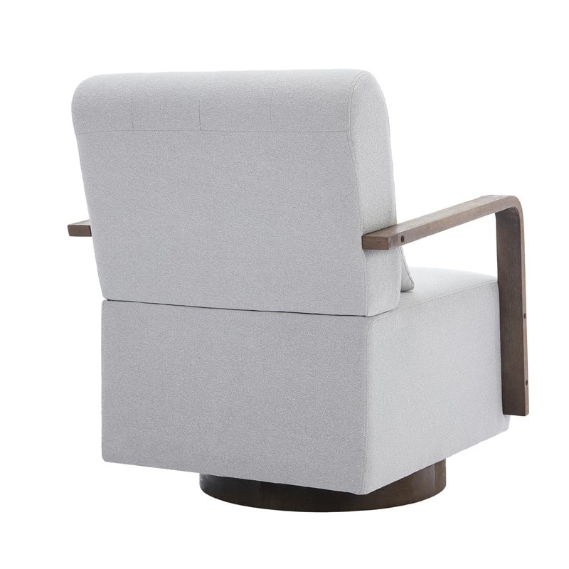 Solid Wood Swivel Accent Chair with Armrests and Lumbar Pillow - 360° Rotation