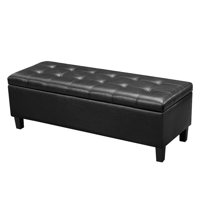 Adeco Faux Leather Storage Ottoman Bench for Living Room