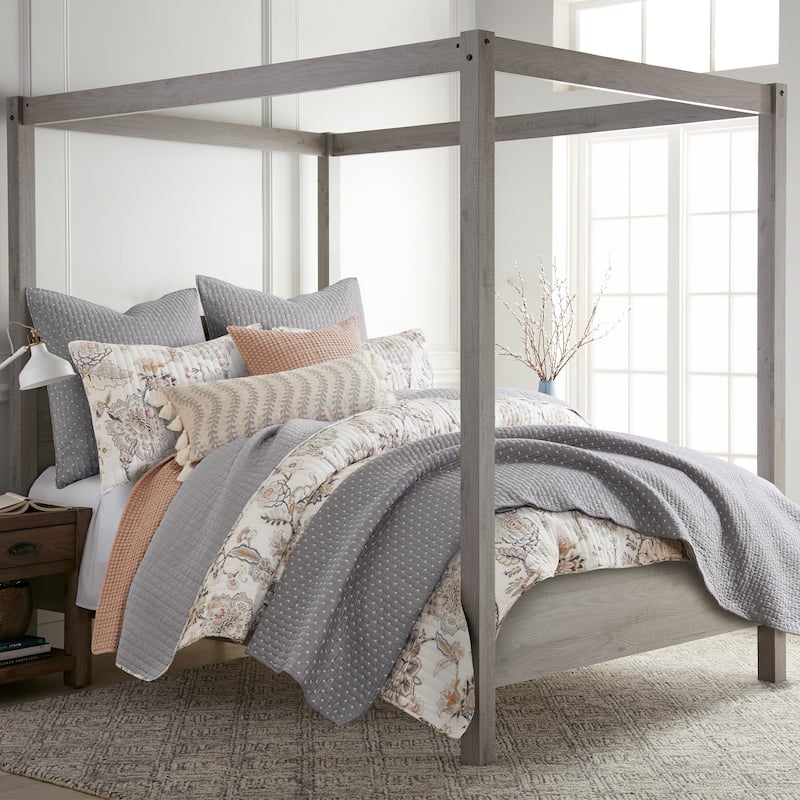 Cross Stitch White on Grey Full/Queen Quilt Set - Levtex Home