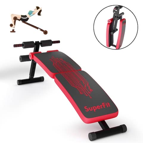 SuperFit Folding Weight Bench Adjustable Sit-up Board Curved Decline Bench BlueRed
