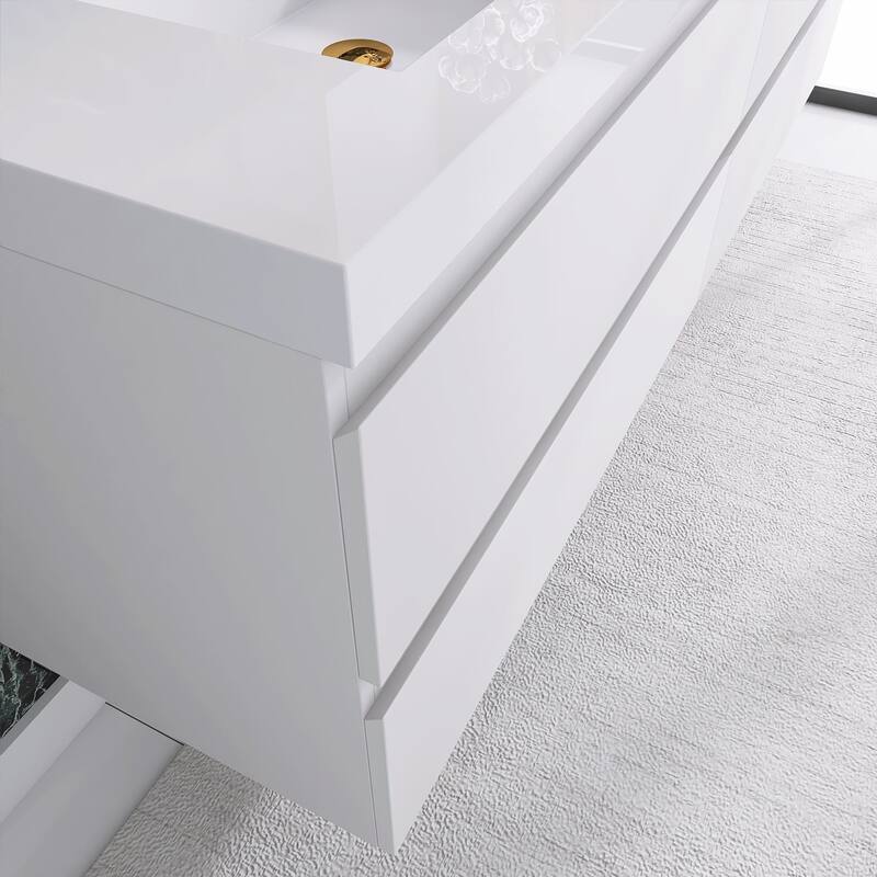72 inch Wall-Mounted Bathroom Vanity Set with Integrated Resin Sink