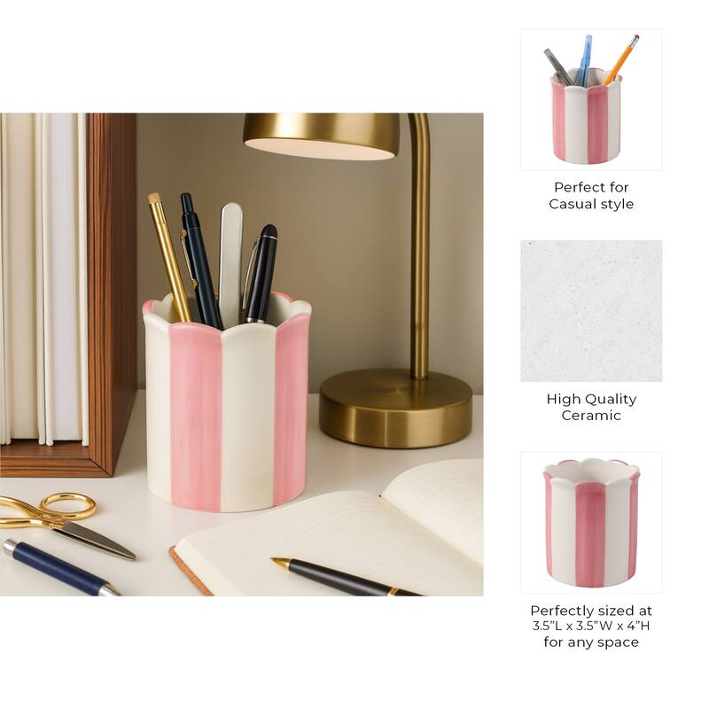 Boho Striped Ceramic Storage Container with Scalloped Rim - 4"