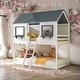 preview thumbnail 1 of 23, Twin Over Twin Bunk Bed Wood Bed With Roof,Window,Guardrail And Ladder,Solid Construction for Kids