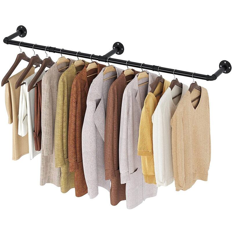 70.87" Long Industrial Pipe Clothes Rack Wall Mounted Hanging Rail