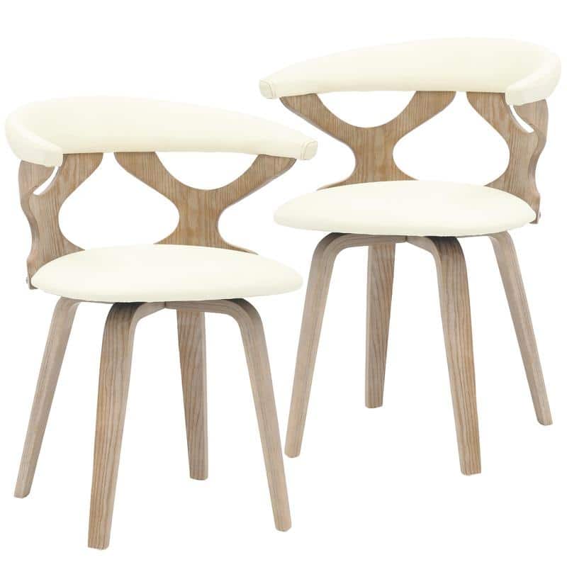 Klyne Modern Round Dining Chair Set of 2 - Solid Poplar Wood Frame Leather Seat Cut Out Design - Accent Side Chairs Home Room