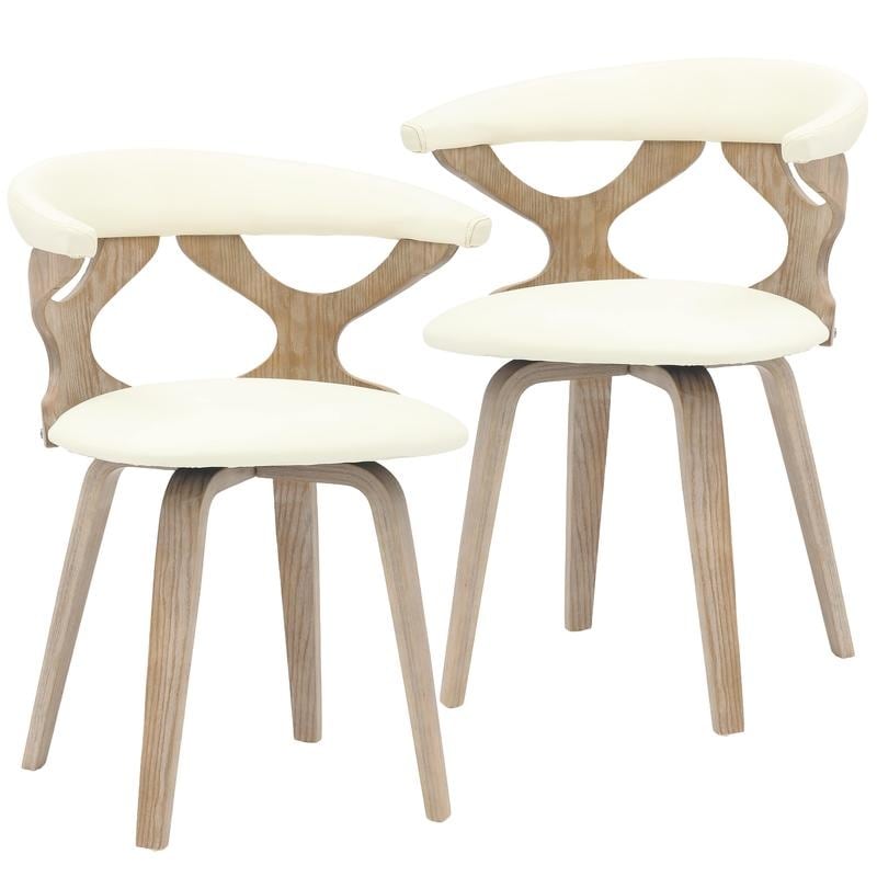 Klyne Modern Round Dining Chair Set of 2 - Solid Poplar Wood Frame Leather Seat Cut Out Design - Accent Side Chairs Home Room