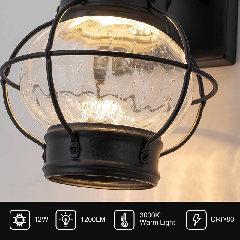 LED Outdoor Matte Black Exterior Lantern Wall Sconce Light