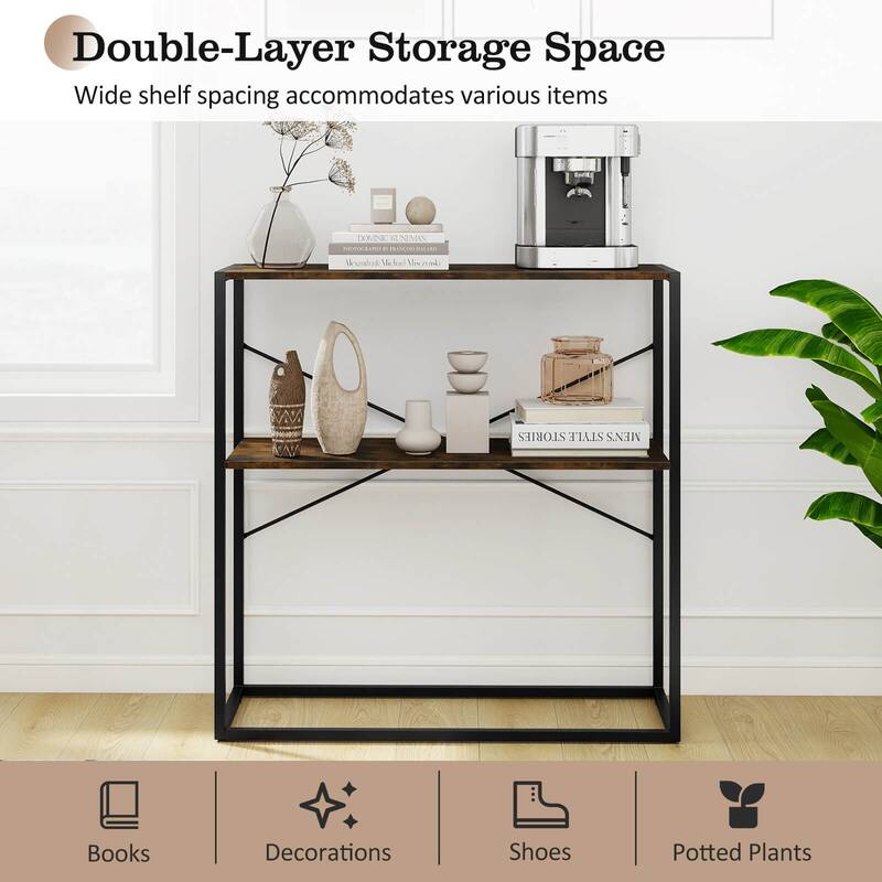 Costway 36” Console Table with Wooden Textured Open Shelves & Metal - See Details