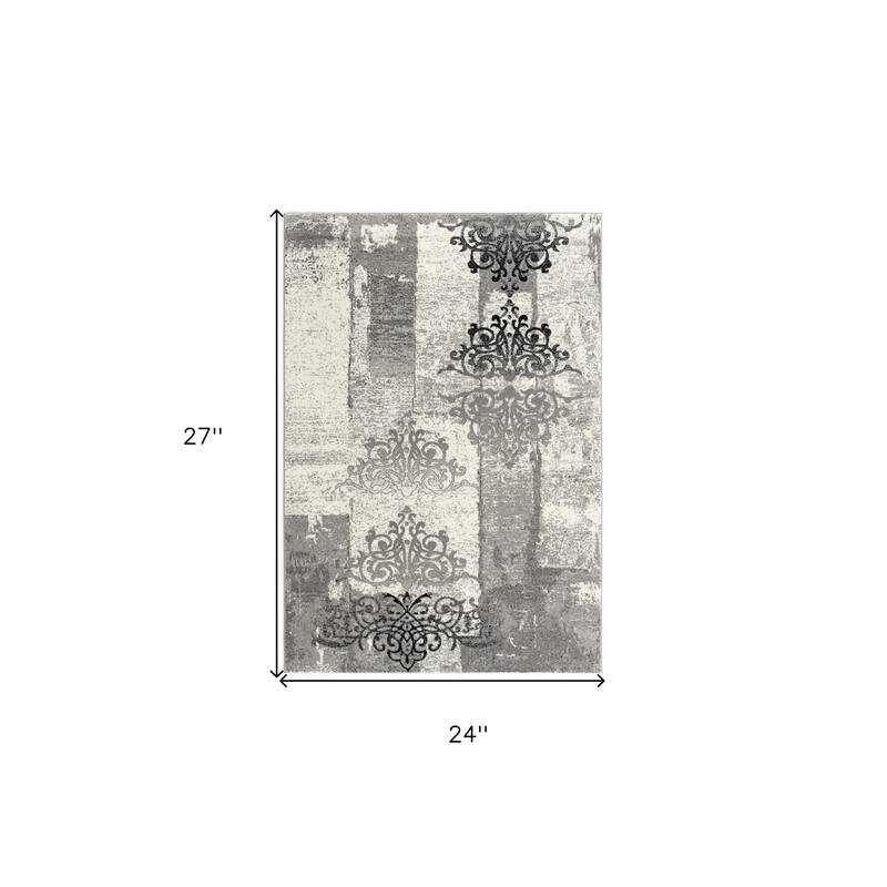 HomeRoots Damask Abstract Square Area Rug - 27.00 in. x 24.00 in. x 0.30 in.