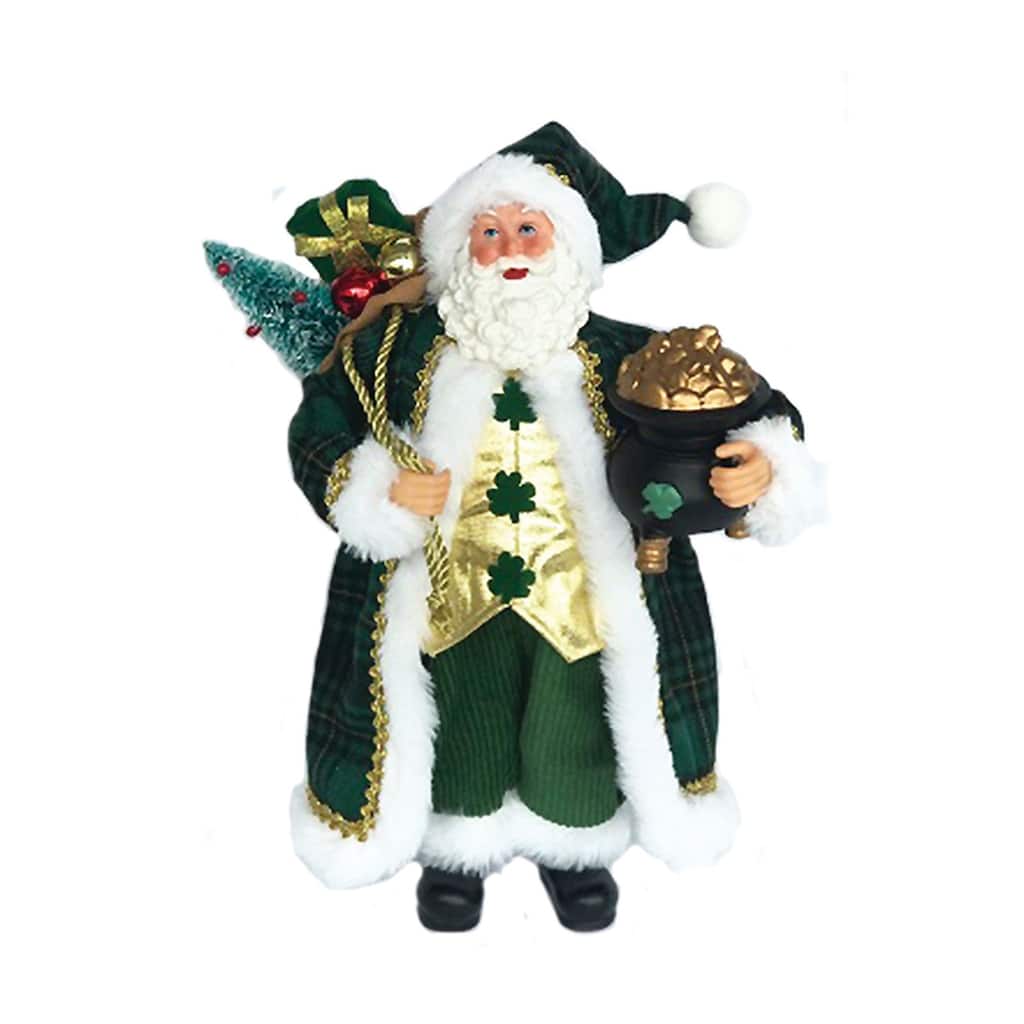 12" Irish Santa Claus With Bag of Toys Pot of Gold Christmas Figurine