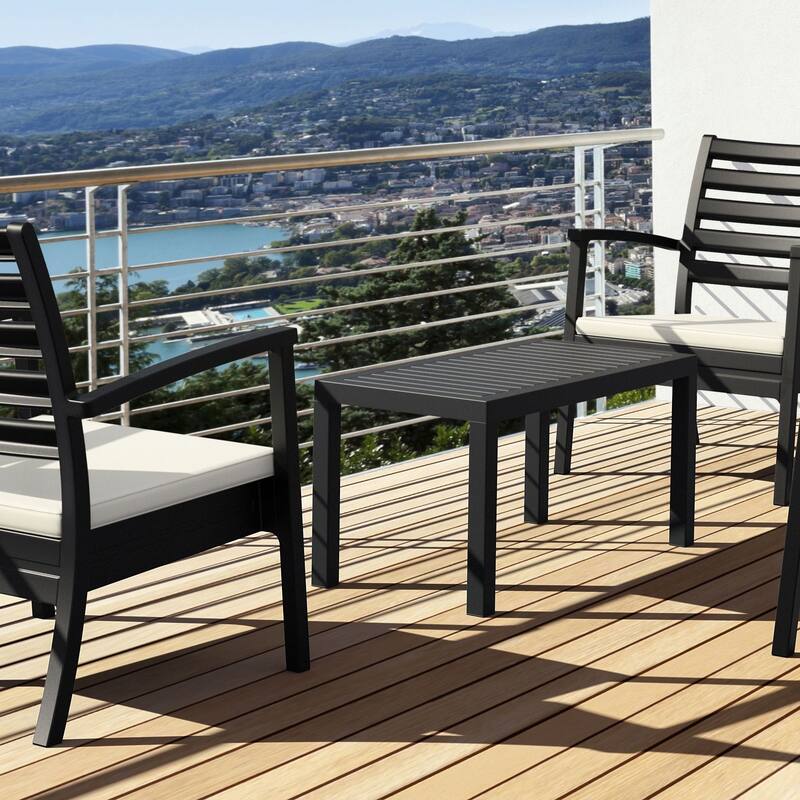 36" Black Patio Solid Rectangular Patio Resin Coffee Table