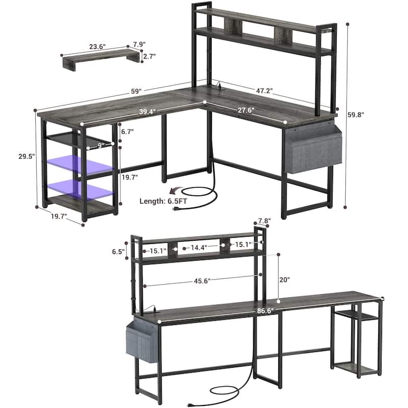 L-Shape Gaming Desk Wood Office Computer Table with Hutch and USB Port