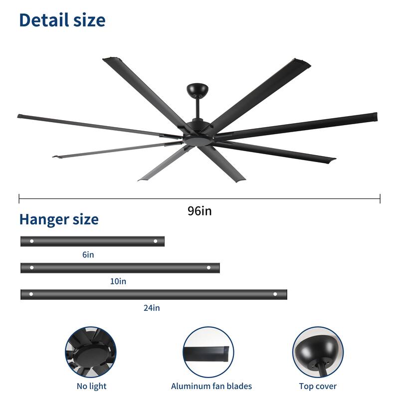 96 Inch Industrial DC Motor Ceiling Fan with 8 Reversible Blades