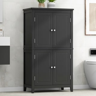 Elegant Bathroom Cabinet Floor Cabinet Storage Cabinet with 4 Doors and Adjustable Shelves Freestanding Cabinet