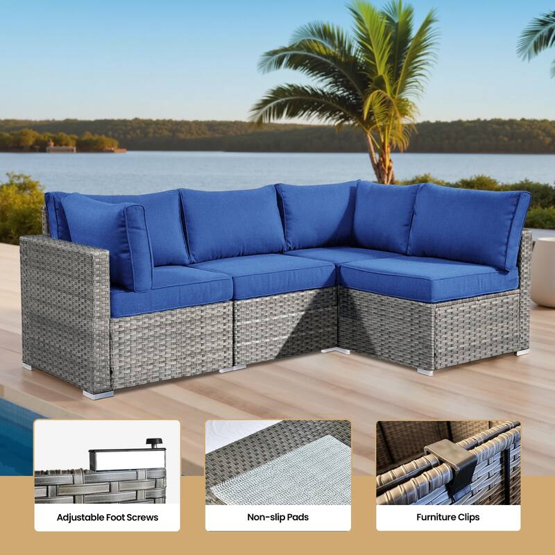 XIZZI 6-piece Patio Furniture Set Outdoor Sectional Rattan Sofa with Firepit