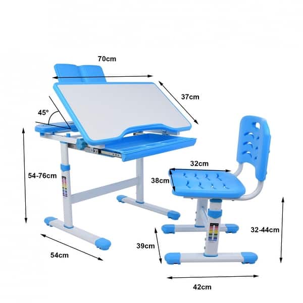 Height Adjustable Study Desk And Chair Set Pull Out Drawer With Tilted ...